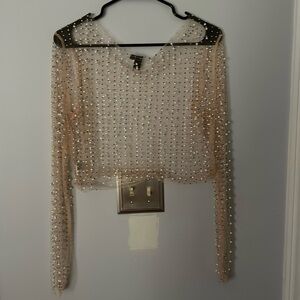 Large Windsor mesh sequin and pearl crop top